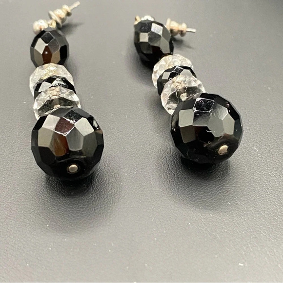 Jet Black Faceted Glass Beaded Dangly Earrings - Picture 7 of 9